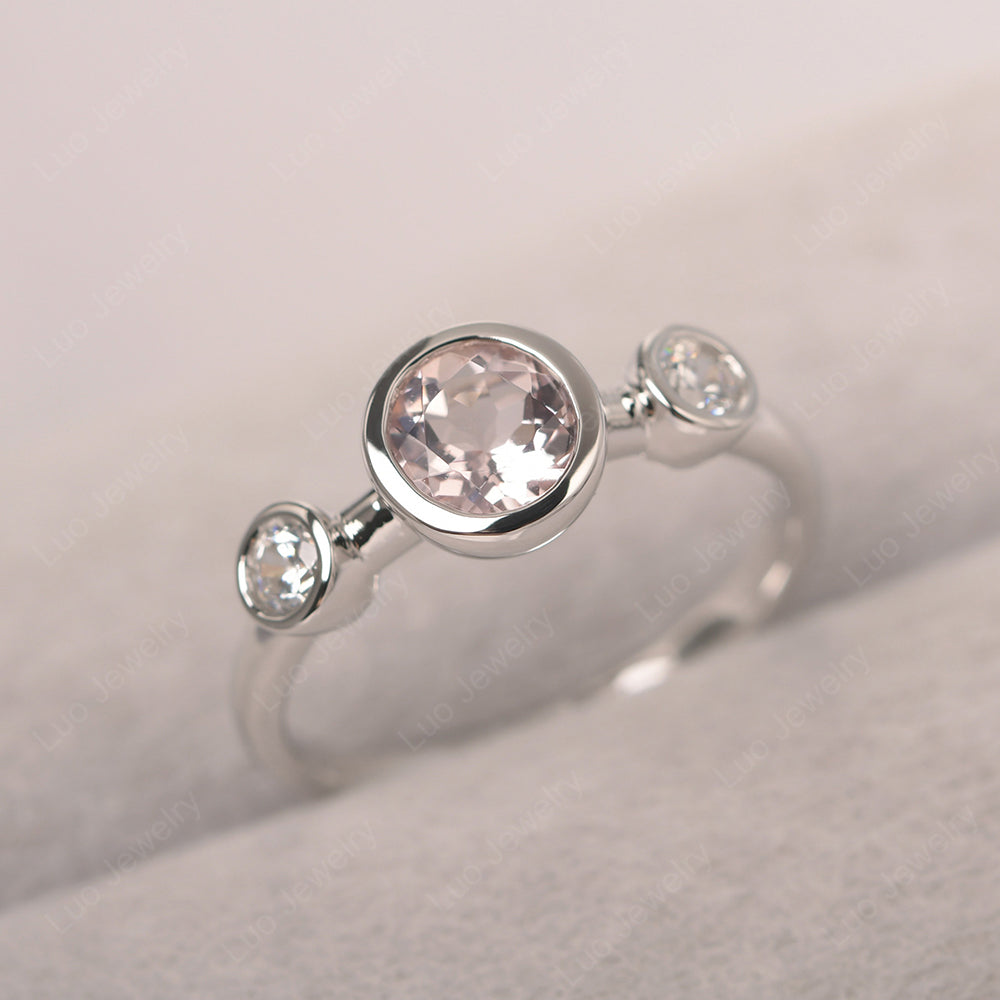 Morganite Wedding Ring 3 Stone Bezel Set Ring - LUO Jewelry