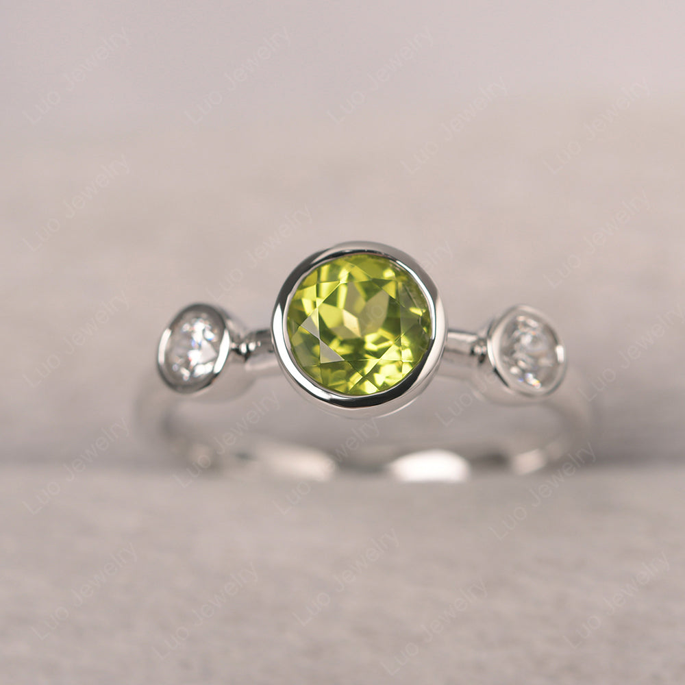 Peridot Wedding Ring 3 Stone Bezel Set Ring - LUO Jewelry