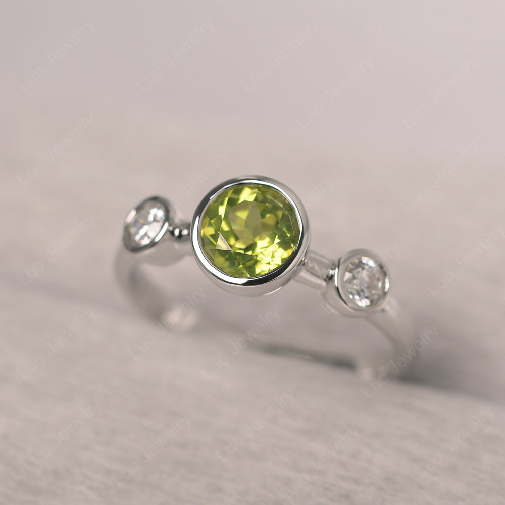 Peridot Wedding Ring 3 Stone Bezel Set Ring - LUO Jewelry