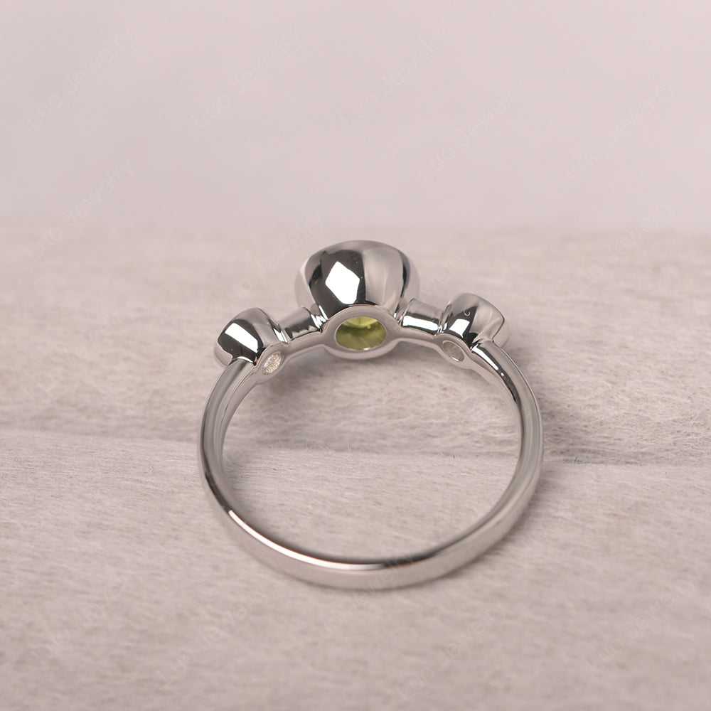 Peridot Wedding Ring 3 Stone Bezel Set Ring - LUO Jewelry