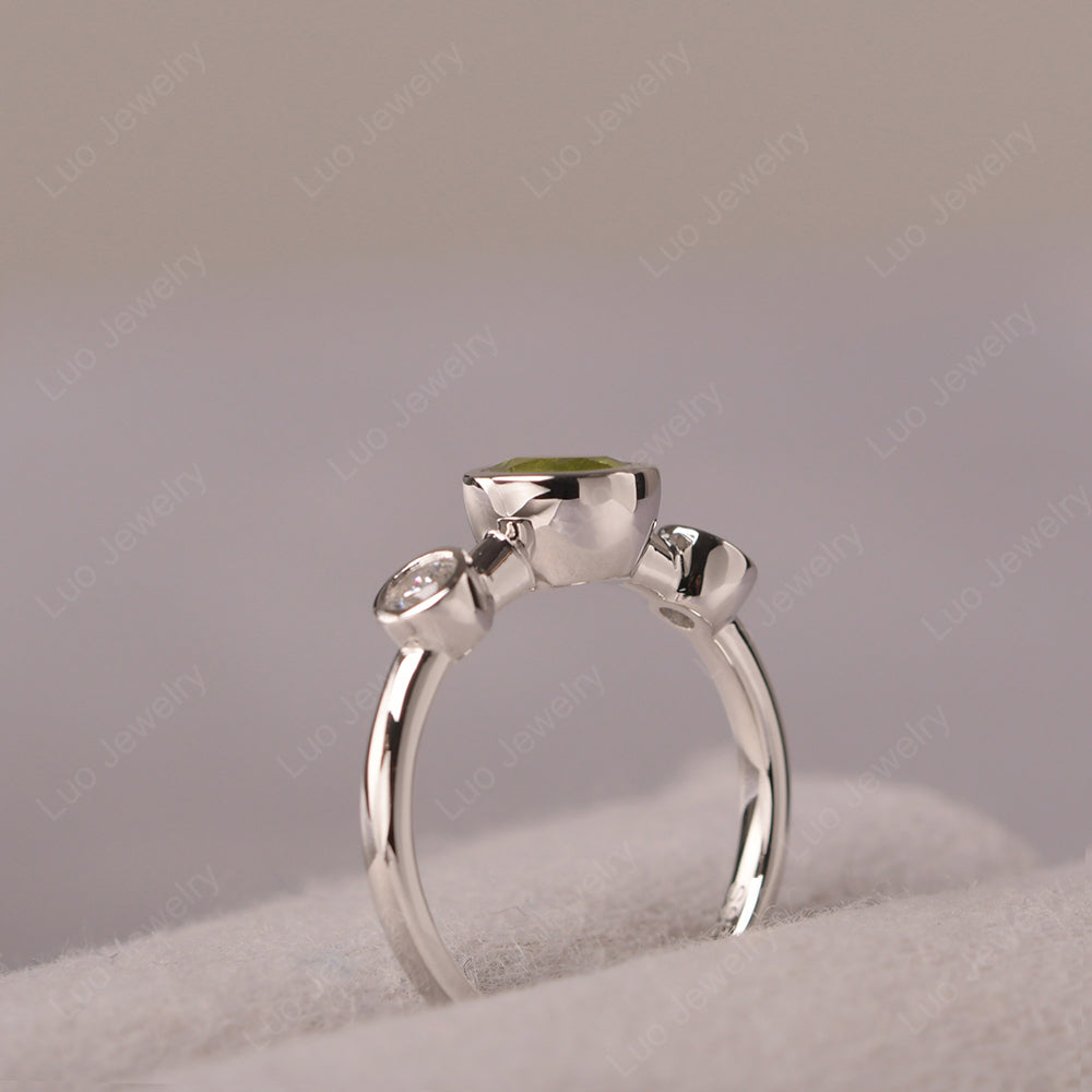 Peridot Wedding Ring 3 Stone Bezel Set Ring - LUO Jewelry
