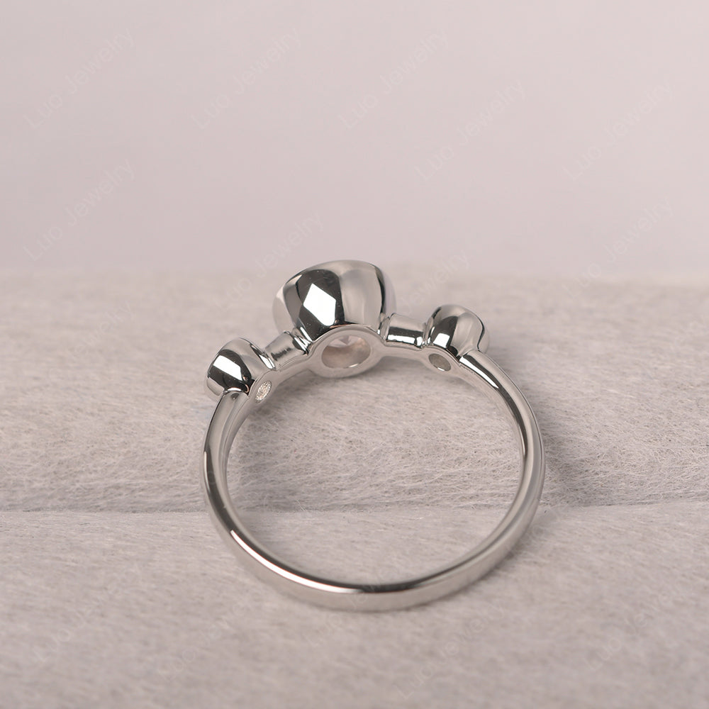 Rose Quartz Wedding Ring 3 Stone Bezel Set Ring - LUO Jewelry