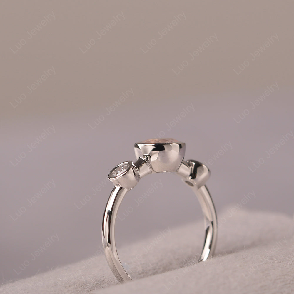 Rose Quartz Wedding Ring 3 Stone Bezel Set Ring - LUO Jewelry