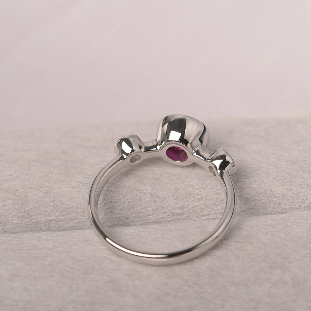 Ruby Wedding Ring 3 Stone Bezel Set Ring - LUO Jewelry