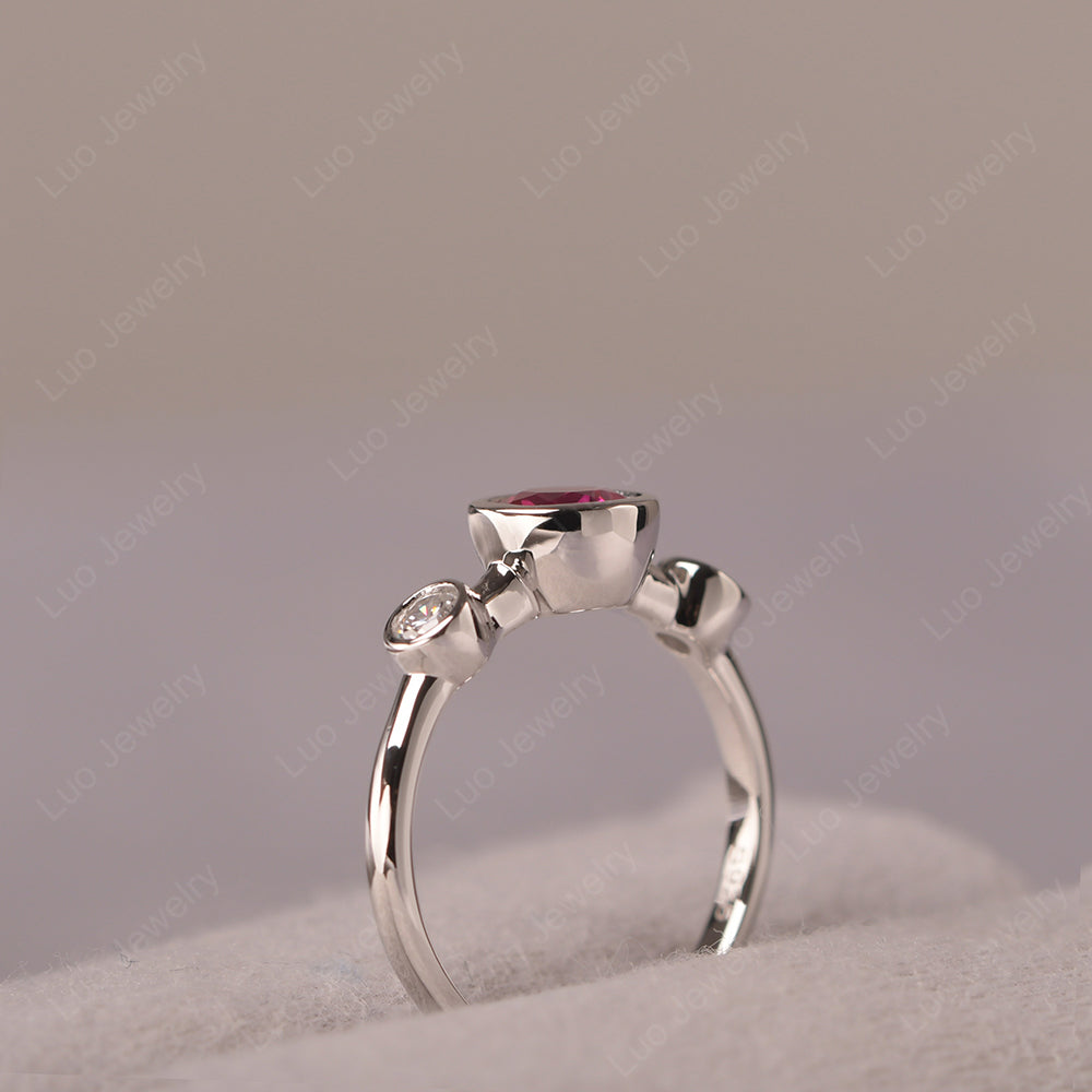 Ruby Wedding Ring 3 Stone Bezel Set Ring - LUO Jewelry