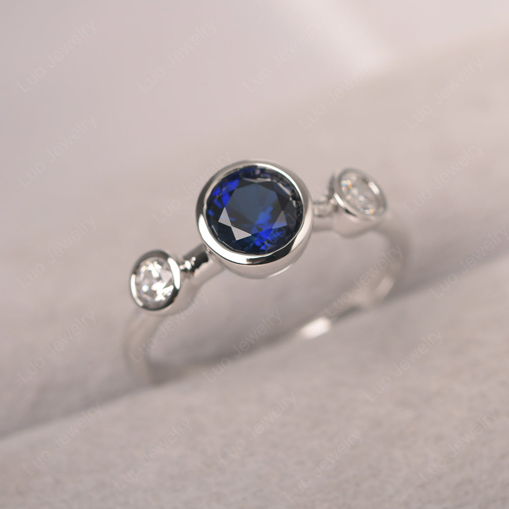 Lab Sapphire Wedding Ring 3 Stone Bezel Set Ring - LUO Jewelry