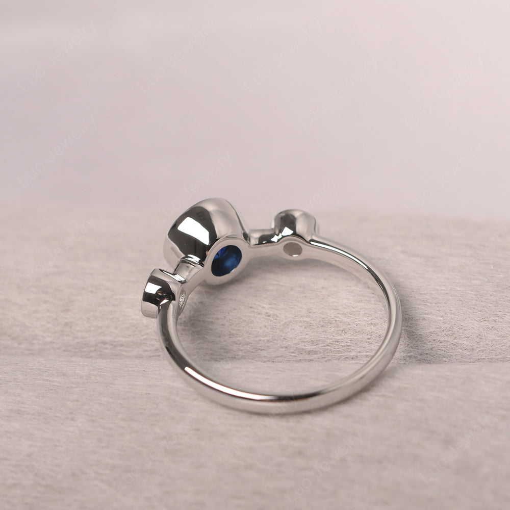 Lab Sapphire Wedding Ring 3 Stone Bezel Set Ring - LUO Jewelry