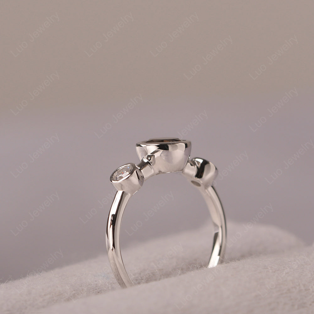 Smoky Quartz  Wedding Ring 3 Stone Bezel Set Ring - LUO Jewelry