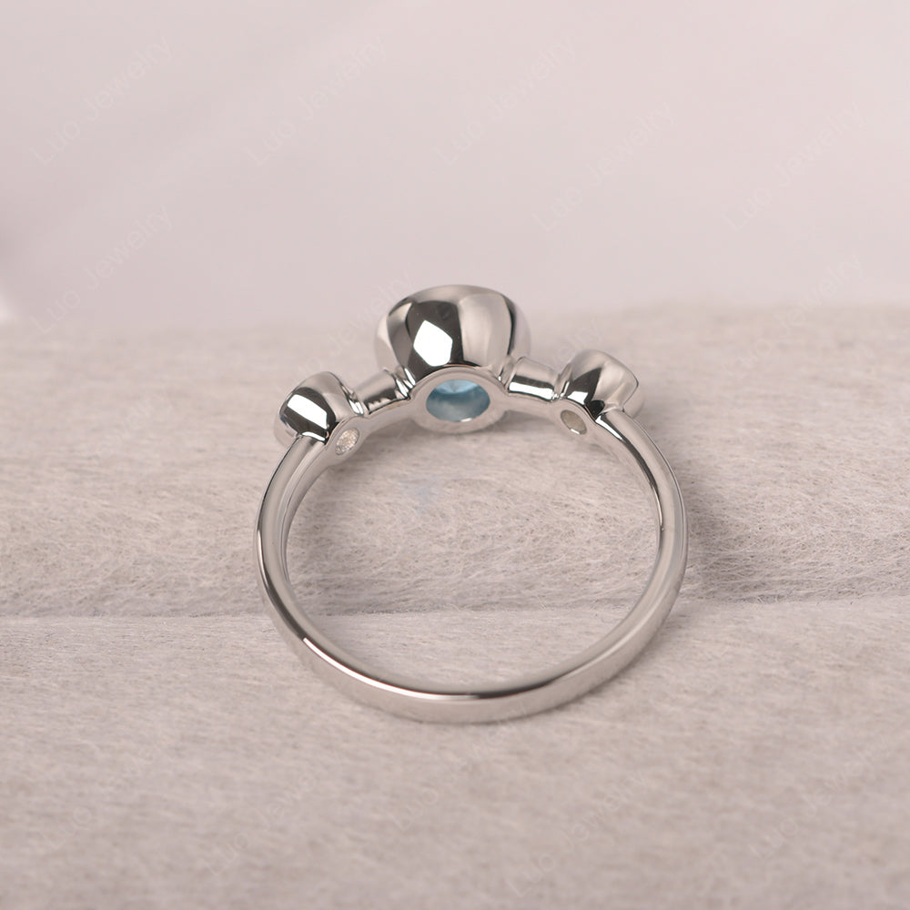 Swiss Blue Topaz Wedding Ring 3 Stone Bezel Set Ring - LUO Jewelry
