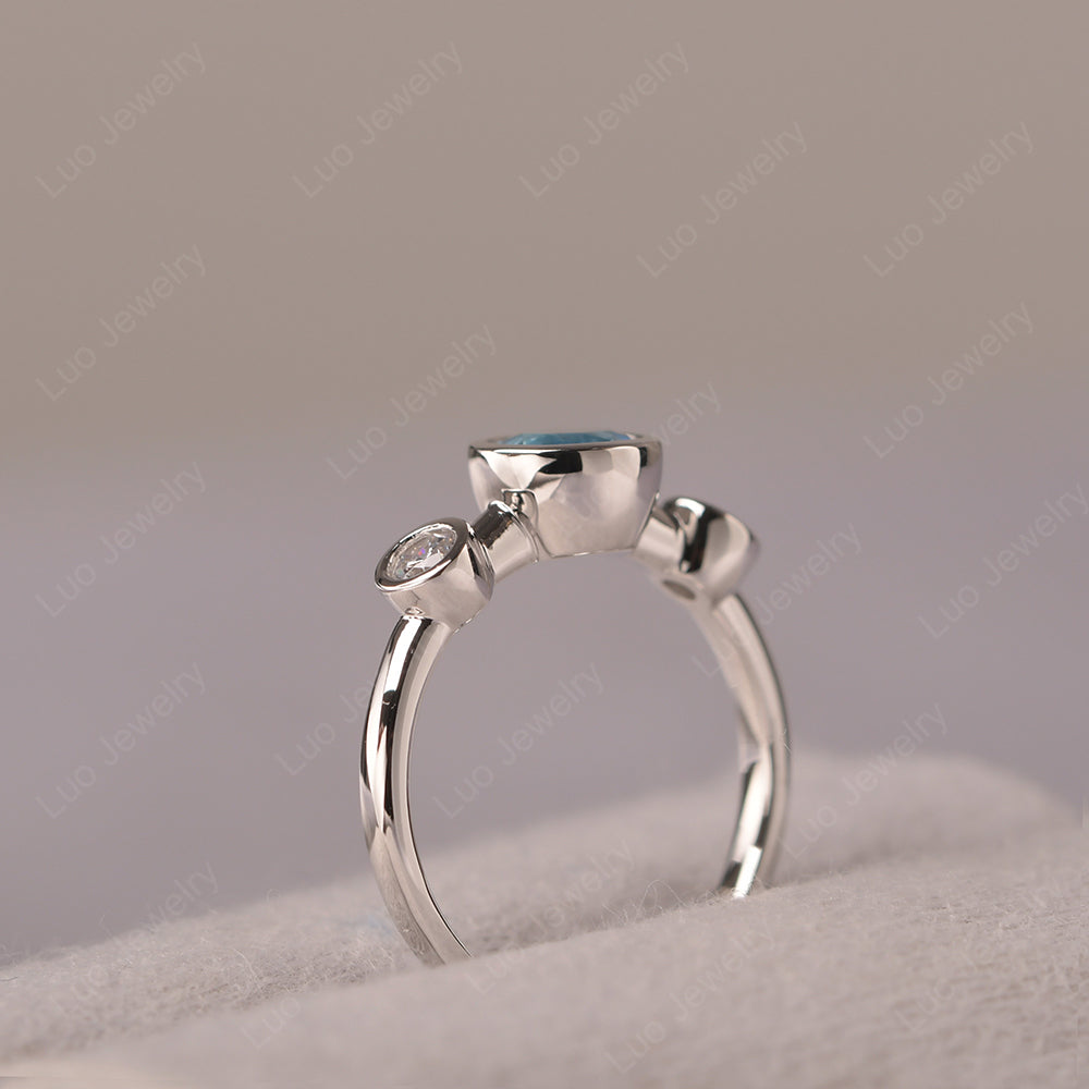 Swiss Blue Topaz Wedding Ring 3 Stone Bezel Set Ring - LUO Jewelry