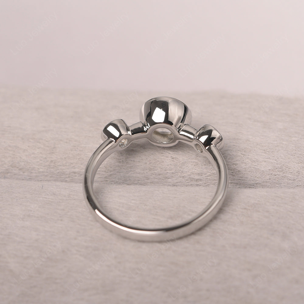 White Topaz Wedding Ring 3 Stone Bezel Set Ring - LUO Jewelry