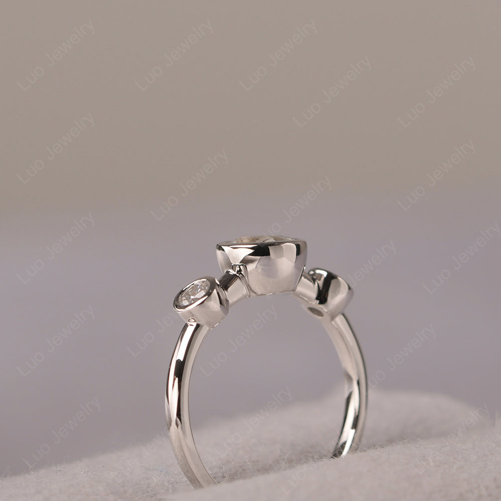 White Topaz Wedding Ring 3 Stone Bezel Set Ring - LUO Jewelry