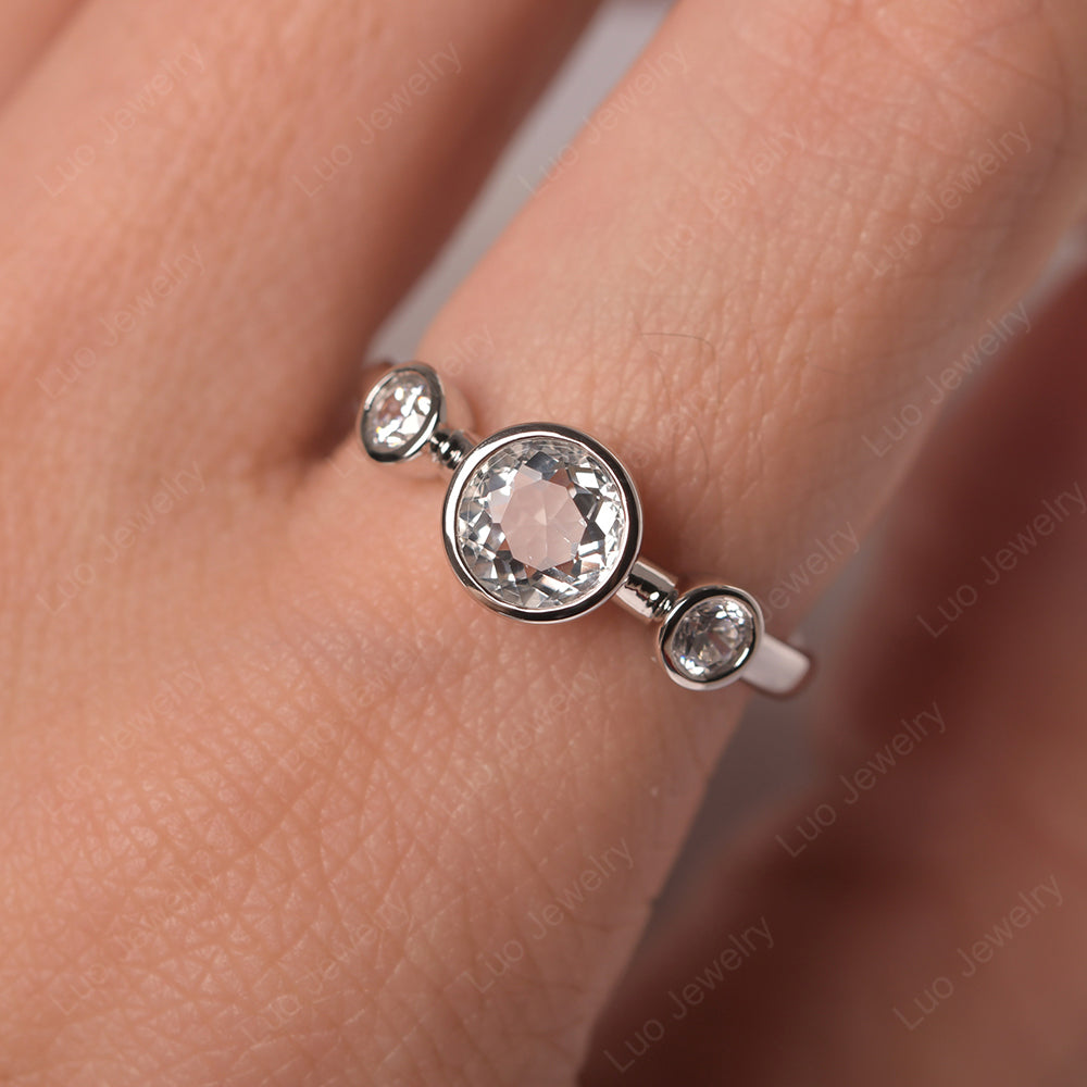 White Topaz Wedding Ring 3 Stone Bezel Set Ring - LUO Jewelry