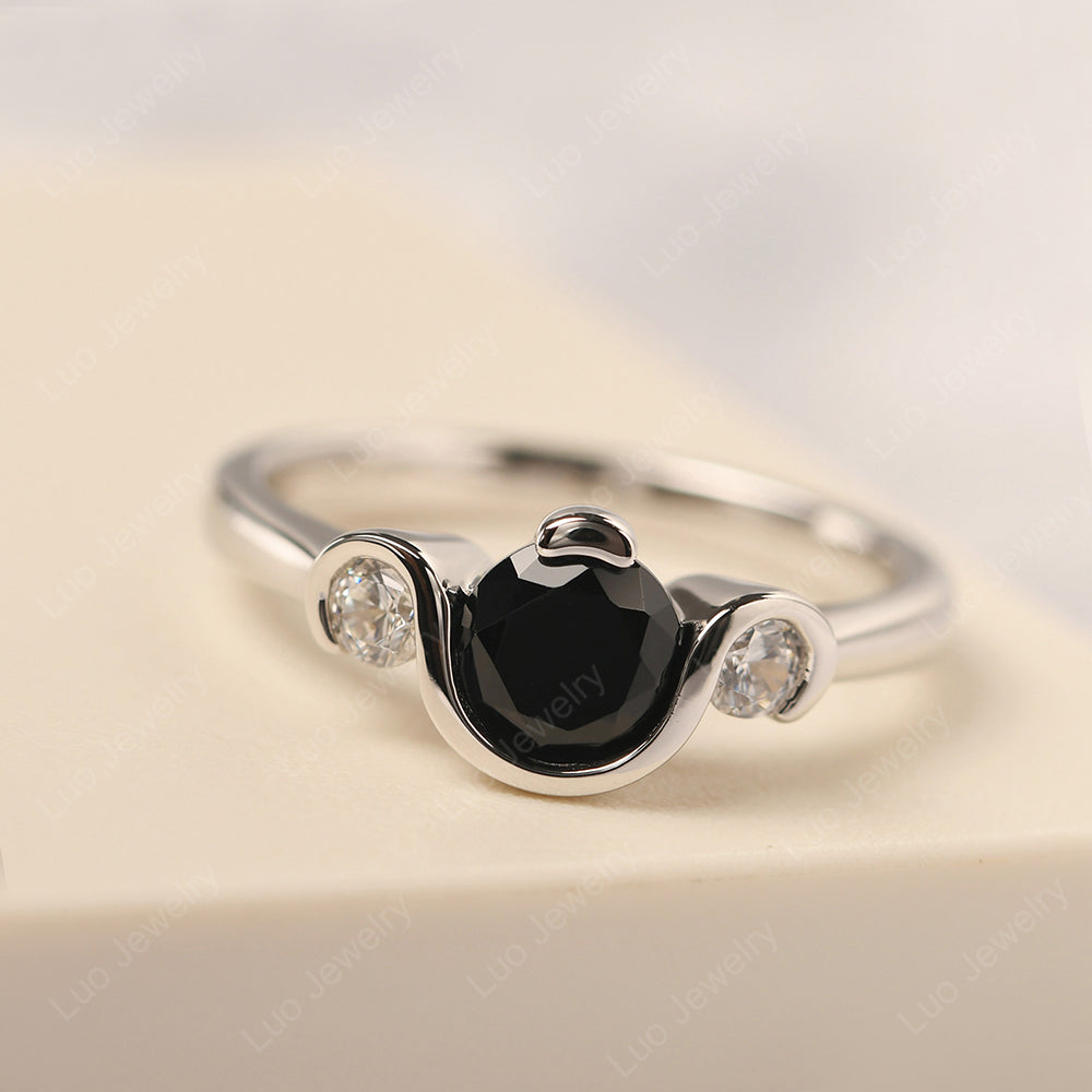 Black Stone Vintage Bezel Set Engagement Rings - LUO Jewelry