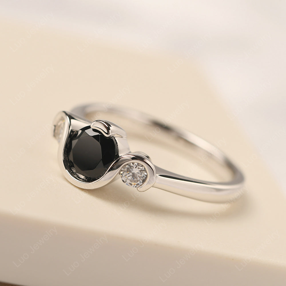 Black Stone Vintage Bezel Set Engagement Rings - LUO Jewelry