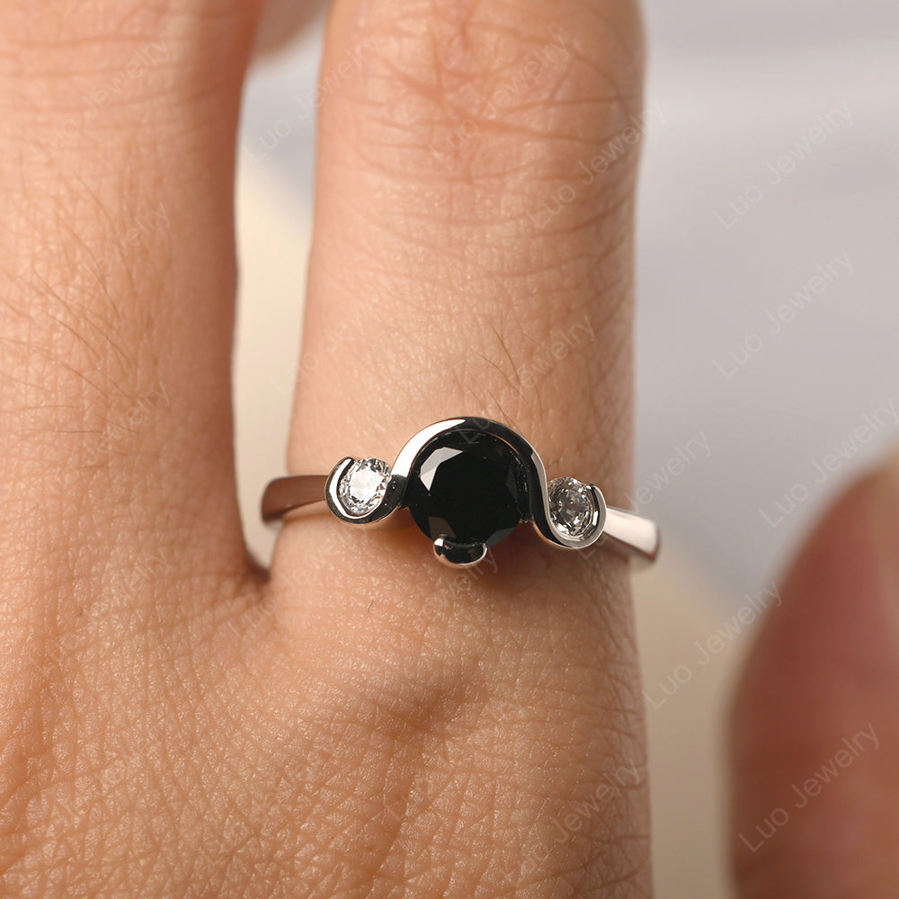 Black Stone Vintage Bezel Set Engagement Rings - LUO Jewelry