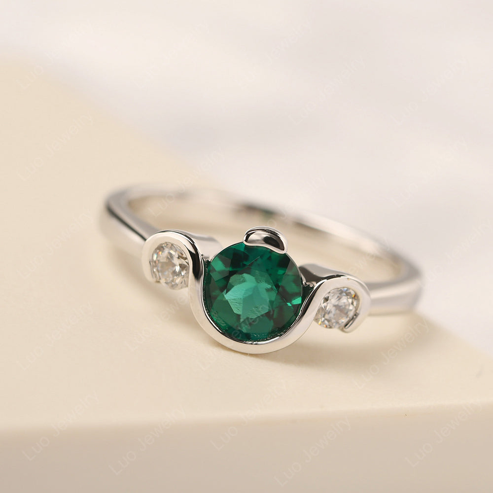 Lab Emerald Vintage Bezel Set Engagement Rings - LUO Jewelry