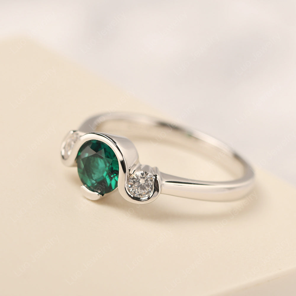 Lab Emerald Vintage Bezel Set Engagement Rings - LUO Jewelry