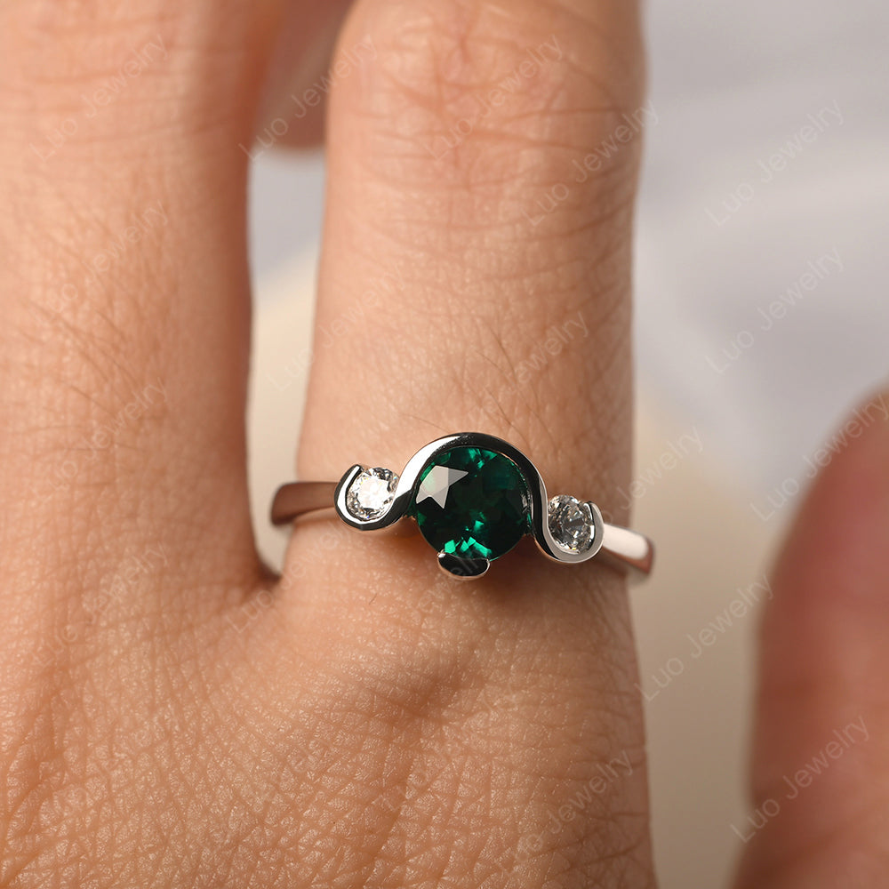 Lab Emerald Vintage Bezel Set Engagement Rings - LUO Jewelry