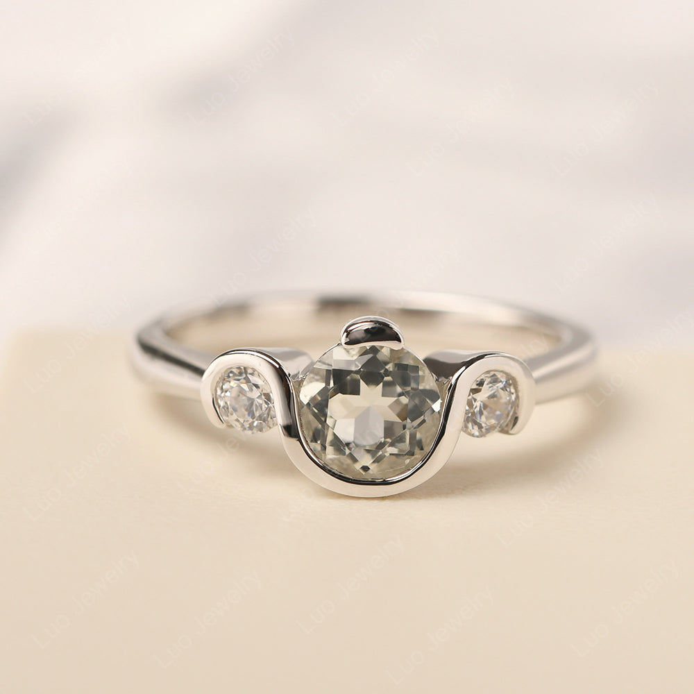 Green Amethyst Vintage Bezel Set Engagement Rings - LUO Jewelry