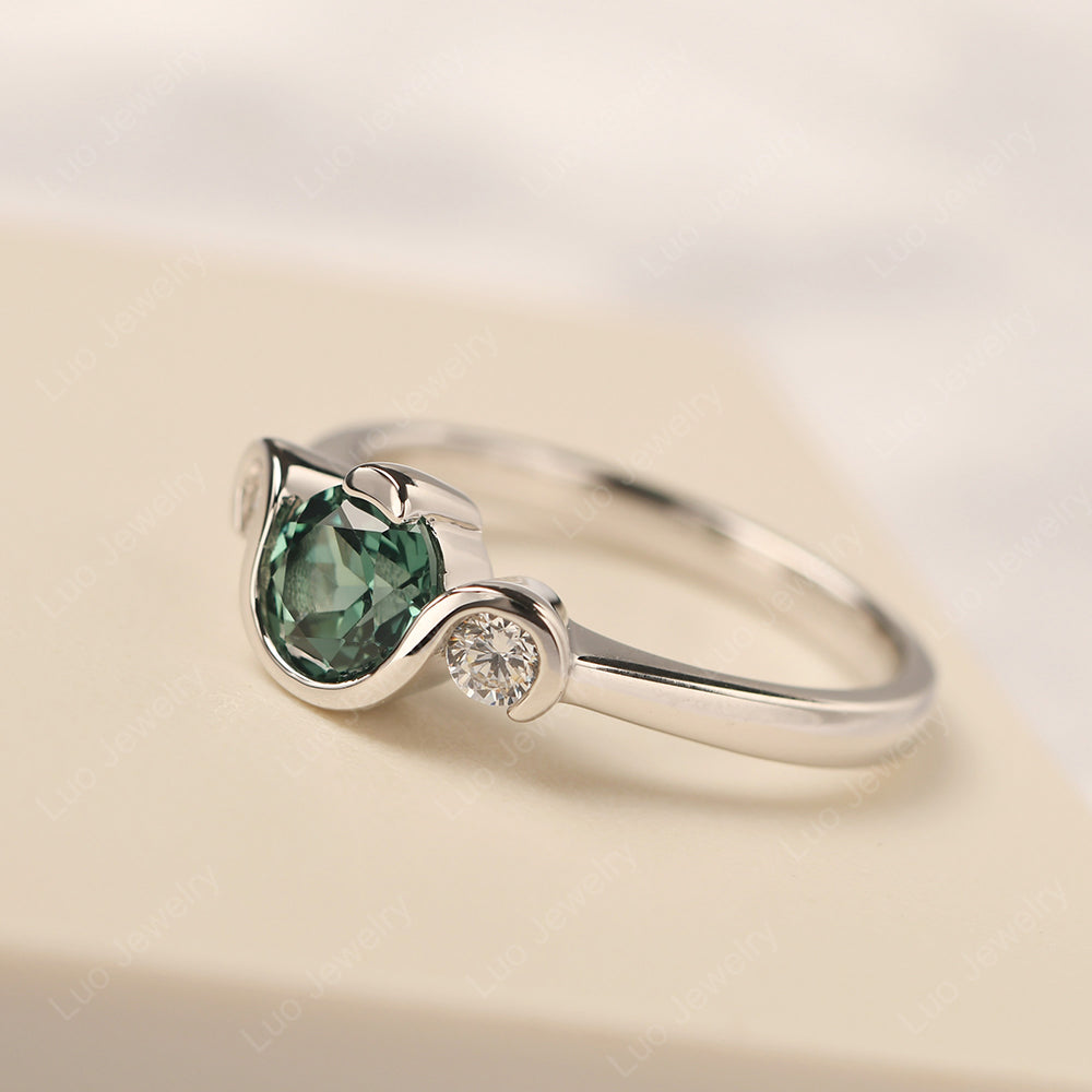 Green Sapphire Vintage Bezel Set Engagement Rings - LUO Jewelry