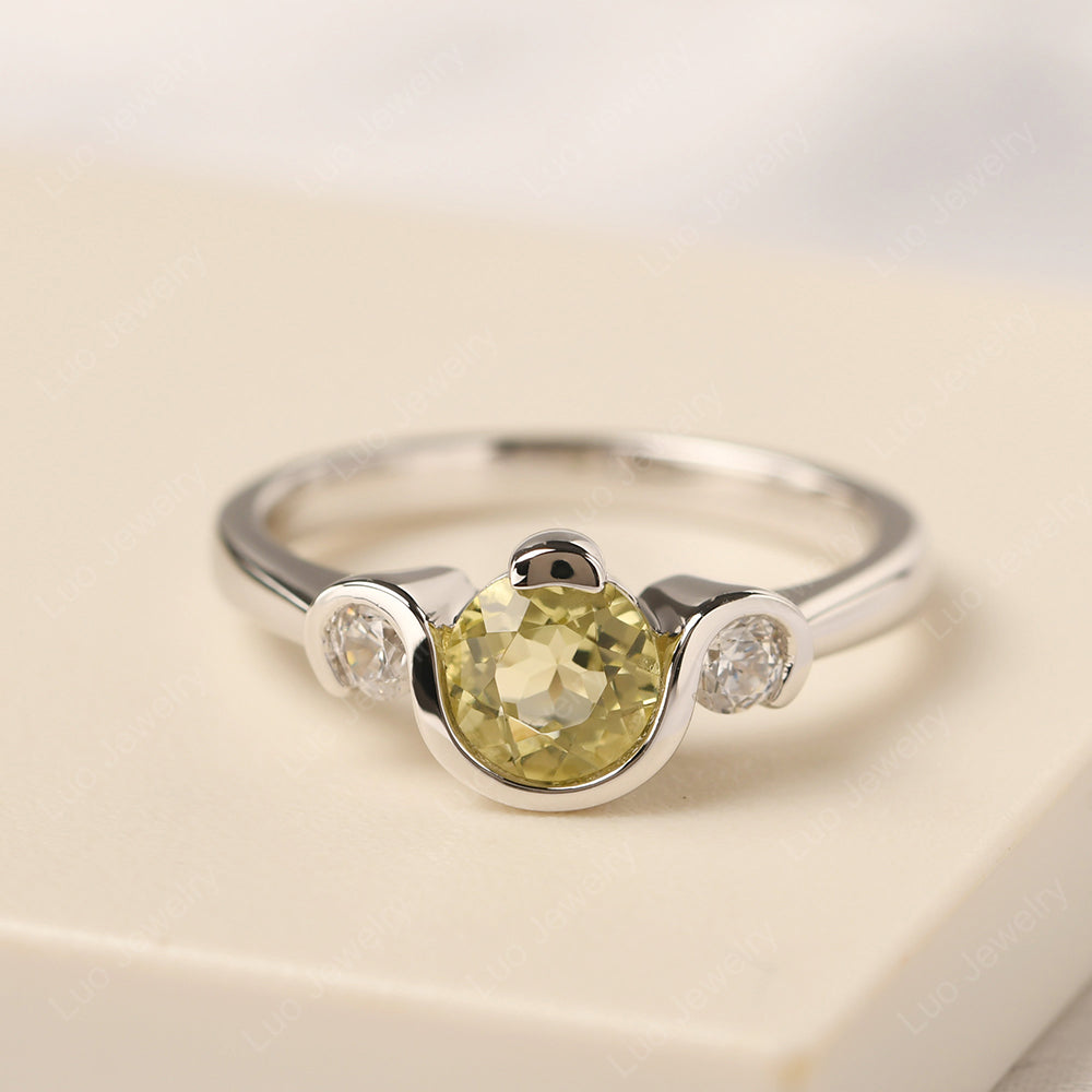 Lemon Quartz Vintage Bezel Set Engagement Rings - LUO Jewelry