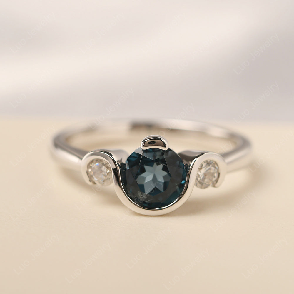 London Blue Topaz Vintage Bezel Set Engagement Rings - LUO Jewelry