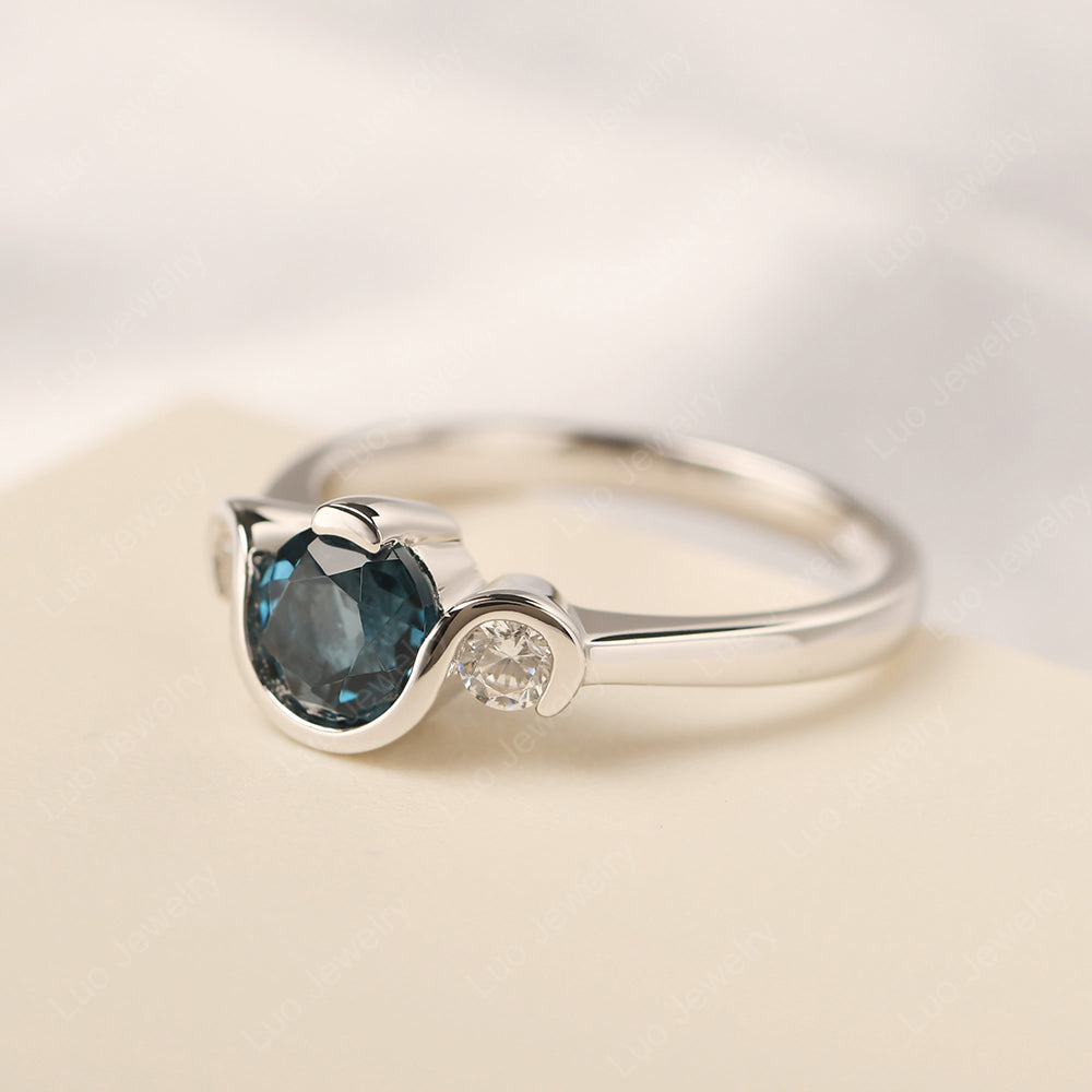 London Blue Topaz Vintage Bezel Set Engagement Rings - LUO Jewelry