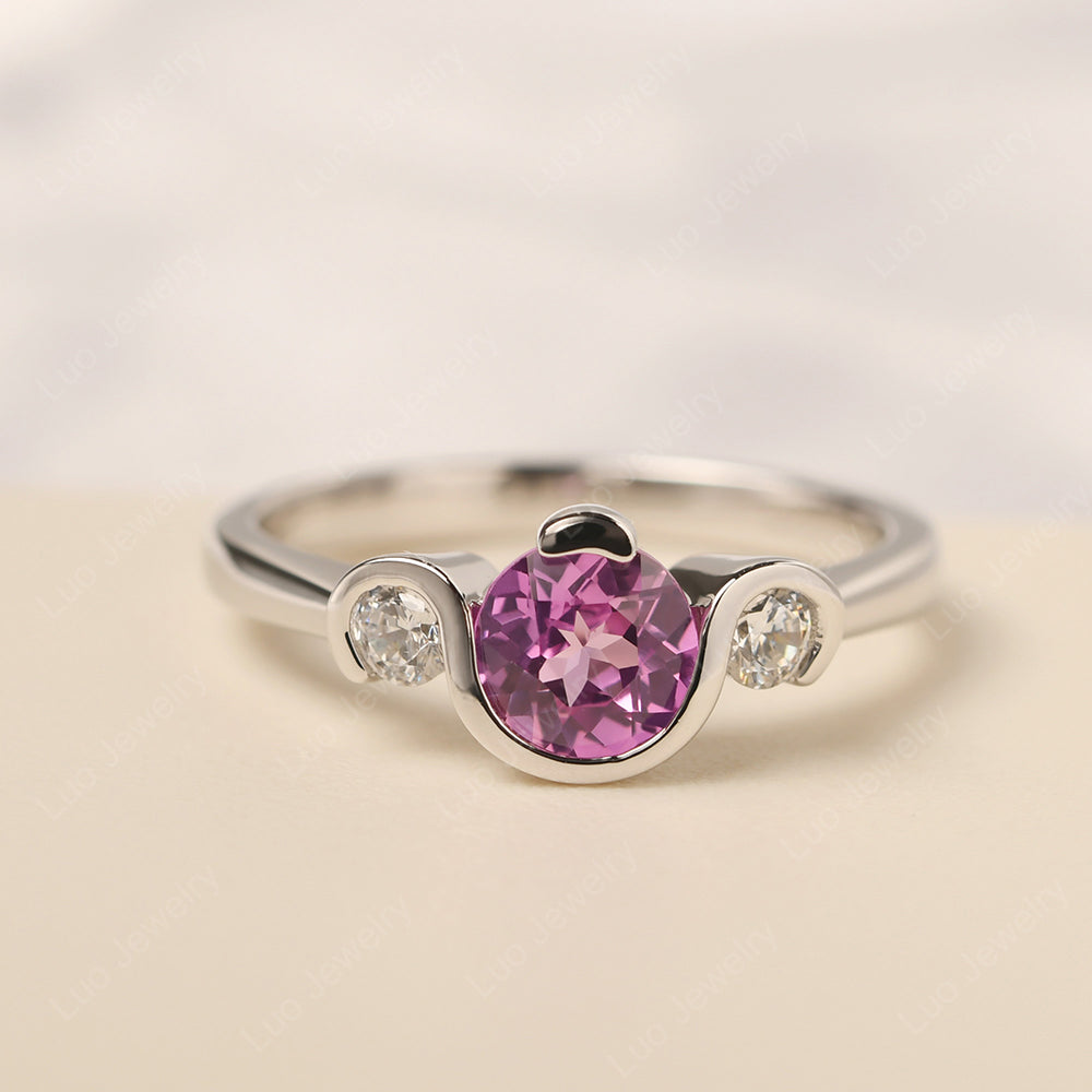 Pink Sapphire Vintage Bezel Set Engagement Rings - LUO Jewelry
