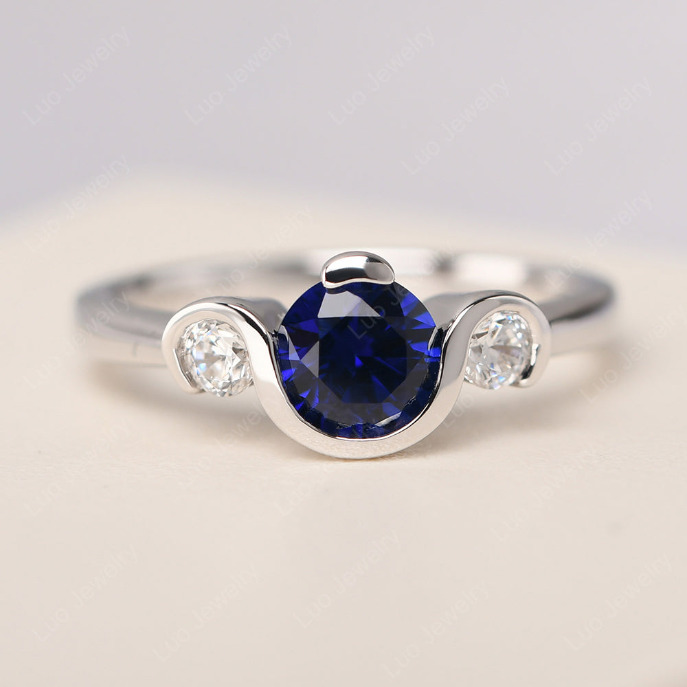 Lab Sapphire Vintage Bezel Set Engagement Rings - LUO Jewelry