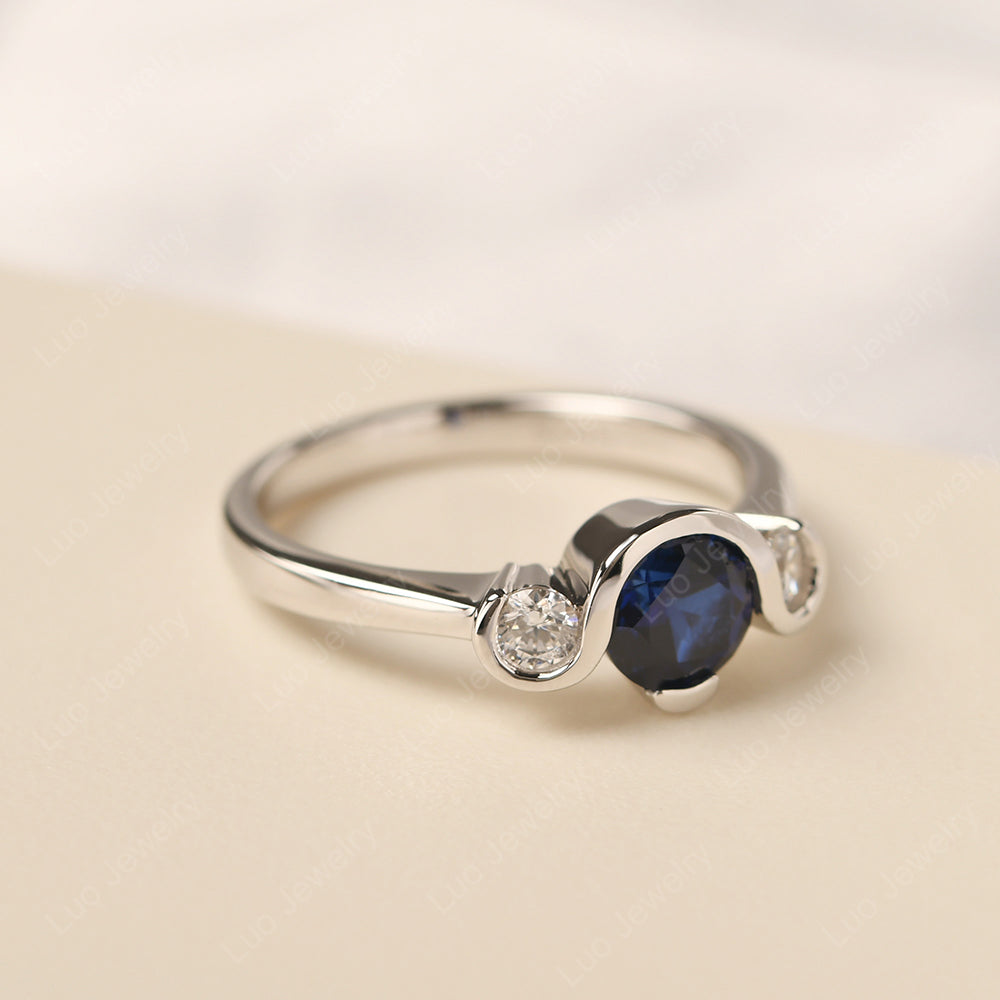 Lab Sapphire Vintage Bezel Set Engagement Rings - LUO Jewelry