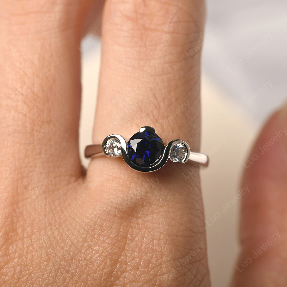 Lab Sapphire Vintage Bezel Set Engagement Rings - LUO Jewelry