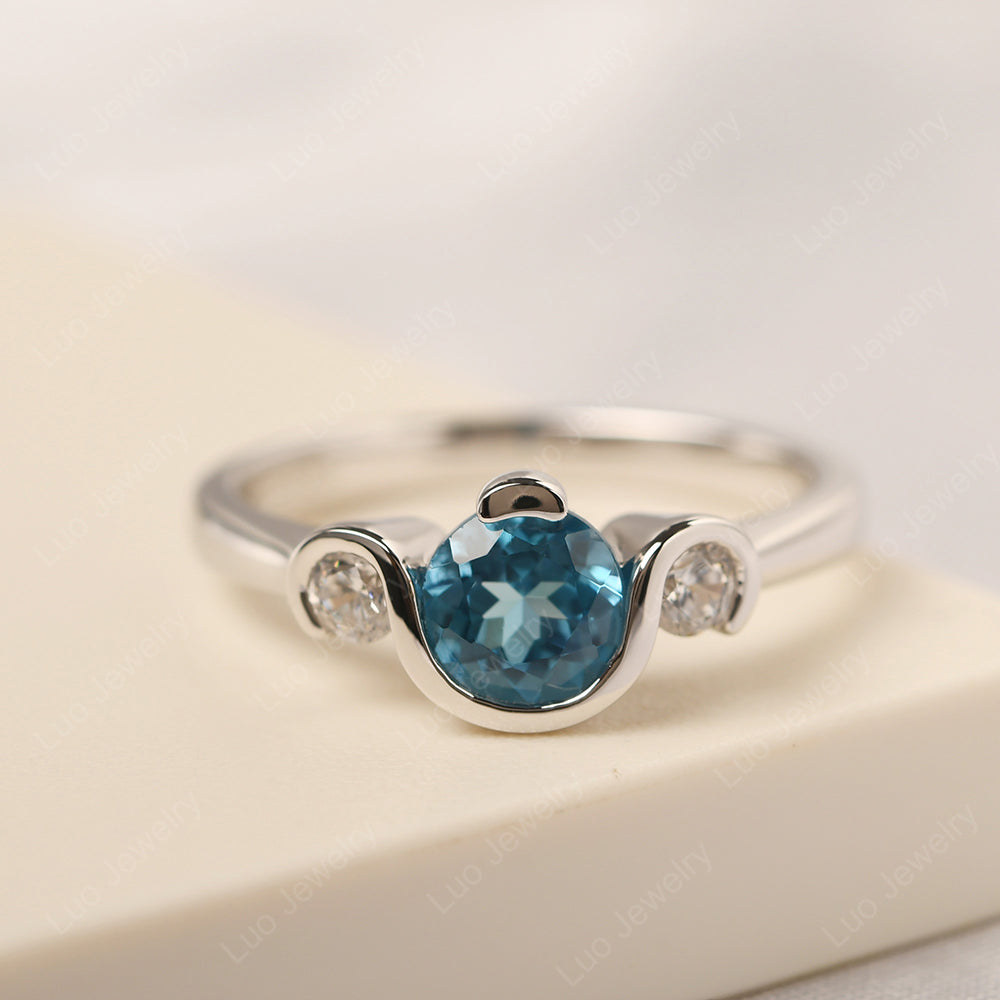 Swiss Blue Topaz Vintage Bezel Set Engagement Rings - LUO Jewelry