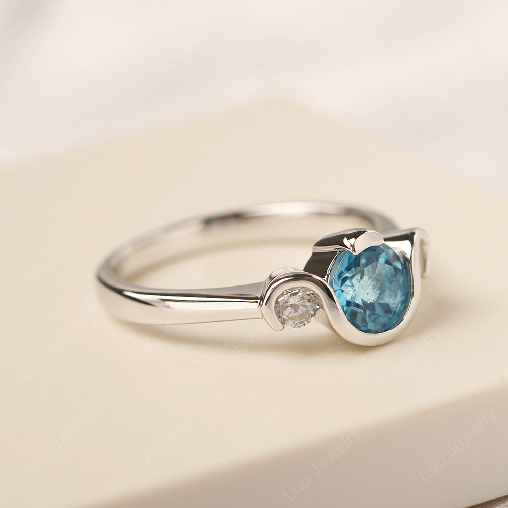 Swiss Blue Topaz Vintage Bezel Set Engagement Rings - LUO Jewelry