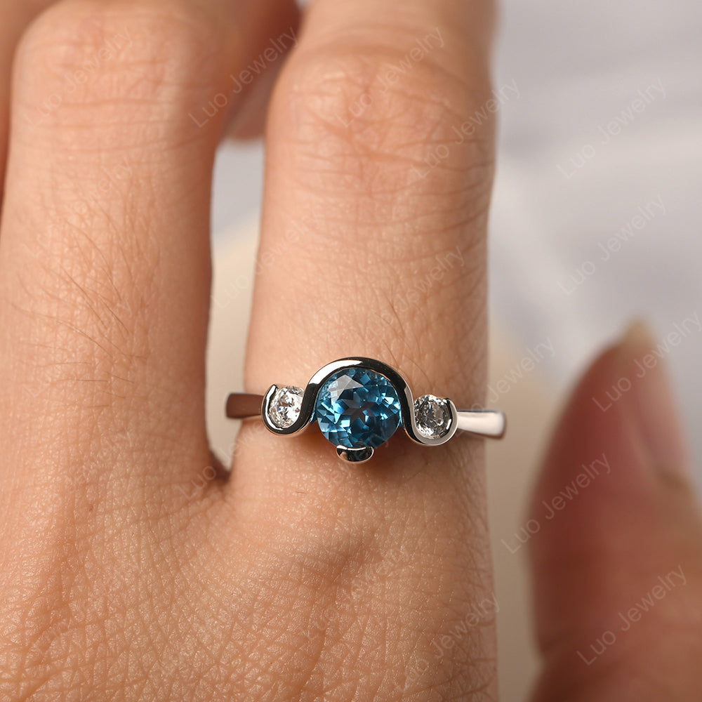 Swiss Blue Topaz Vintage Bezel Set Engagement Rings - LUO Jewelry