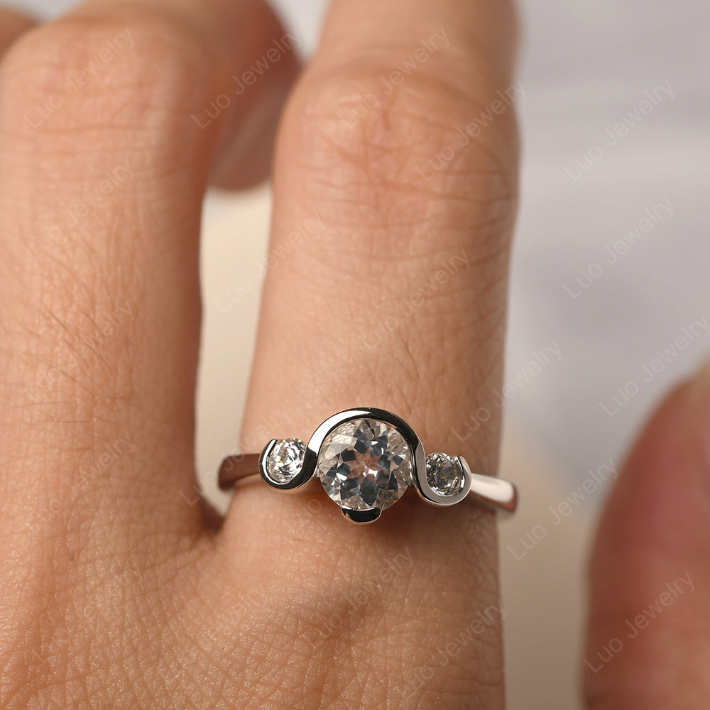 White Topaz Vintage Bezel Set Engagement Rings - LUO Jewelry
