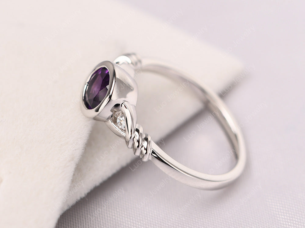 Amethyst Ring Round Bezel Engagement Ring - LUO Jewelry