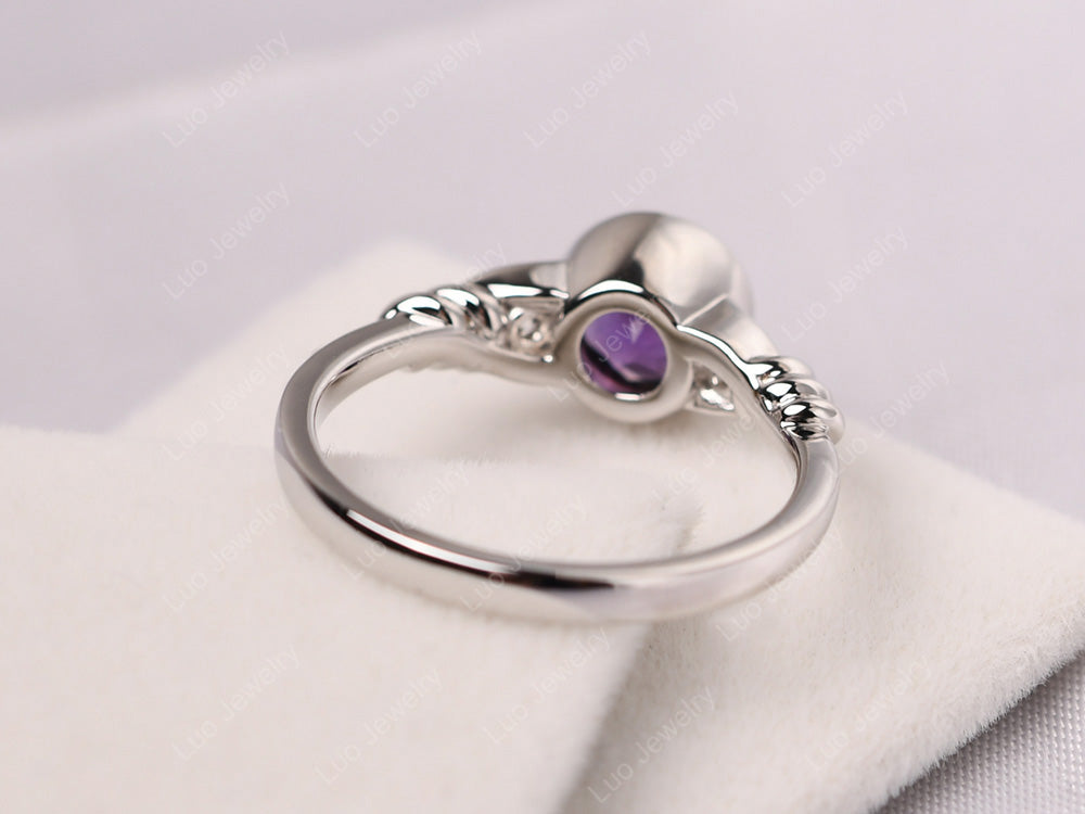 Amethyst Ring Round Bezel Engagement Ring - LUO Jewelry