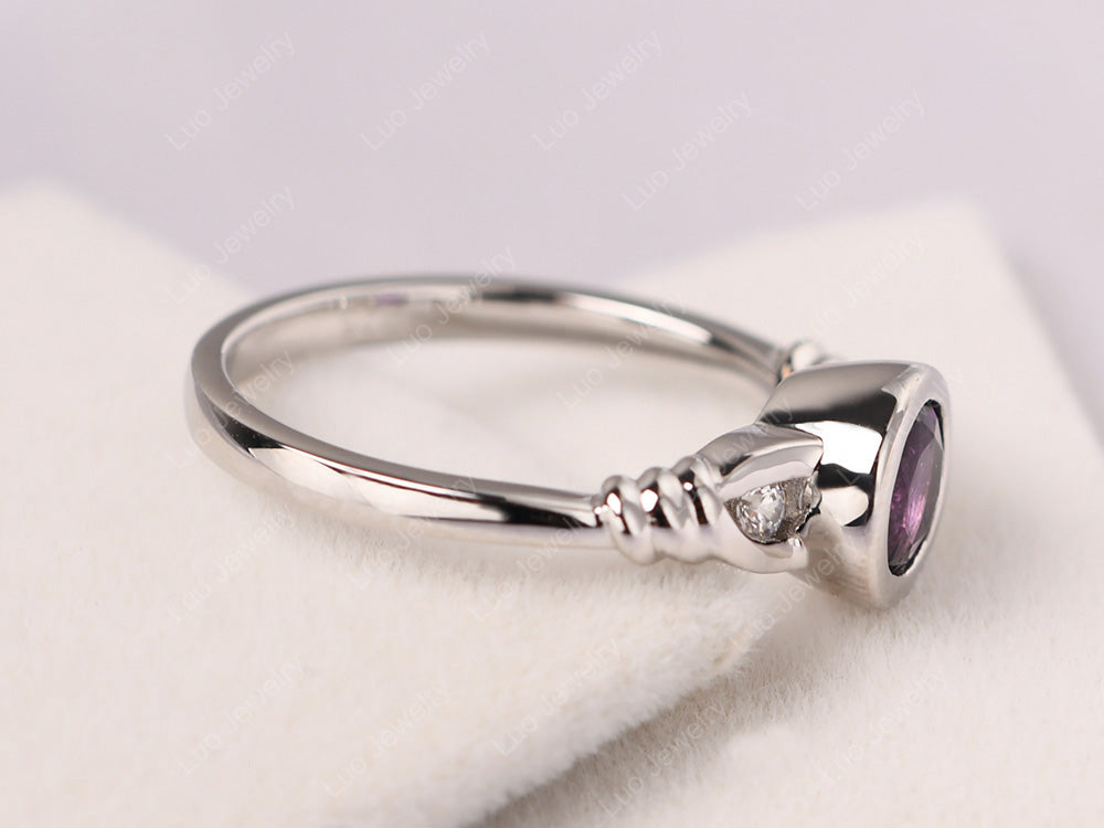 Amethyst Ring Round Bezel Engagement Ring - LUO Jewelry