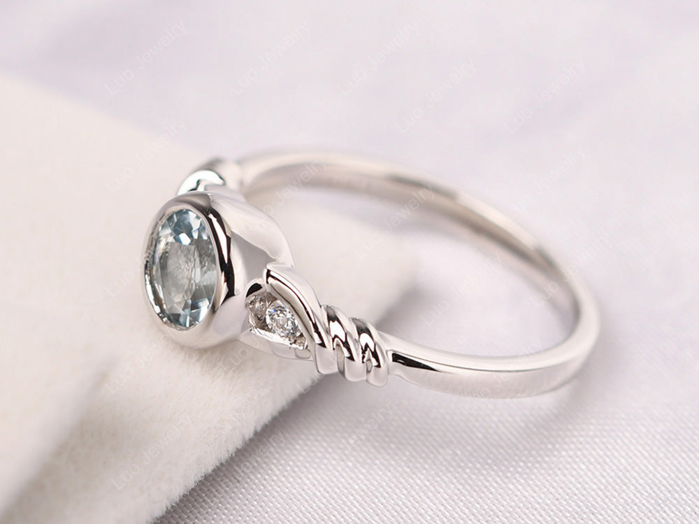 Aquamarine Ring Round Bezel Engagement Ring - LUO Jewelry