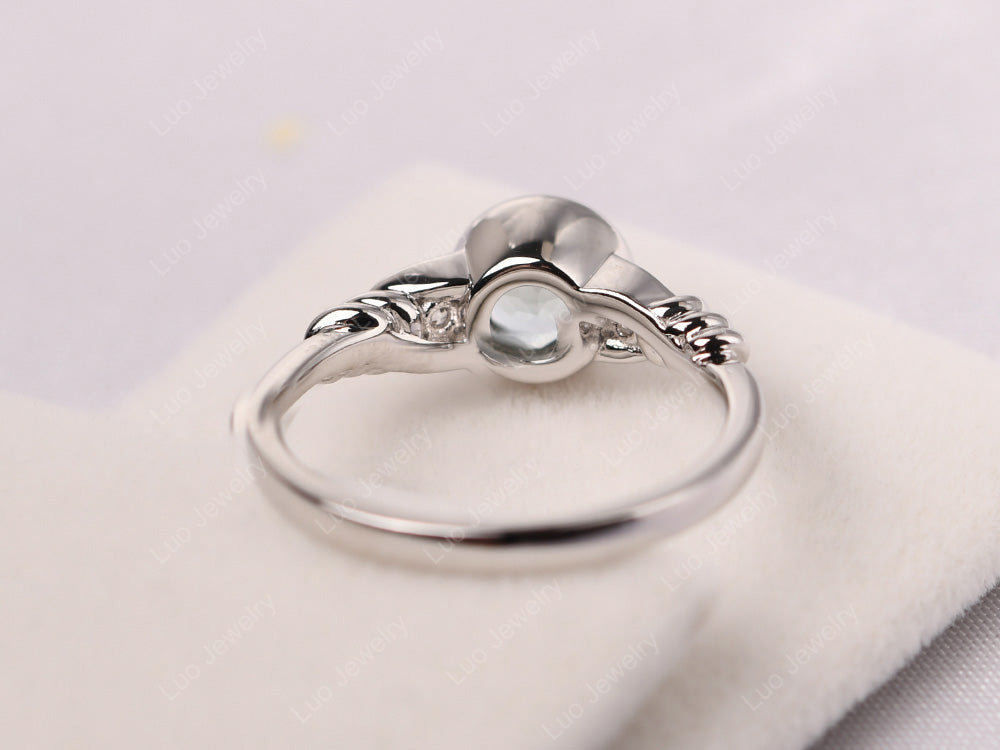 Aquamarine Ring Round Bezel Engagement Ring - LUO Jewelry