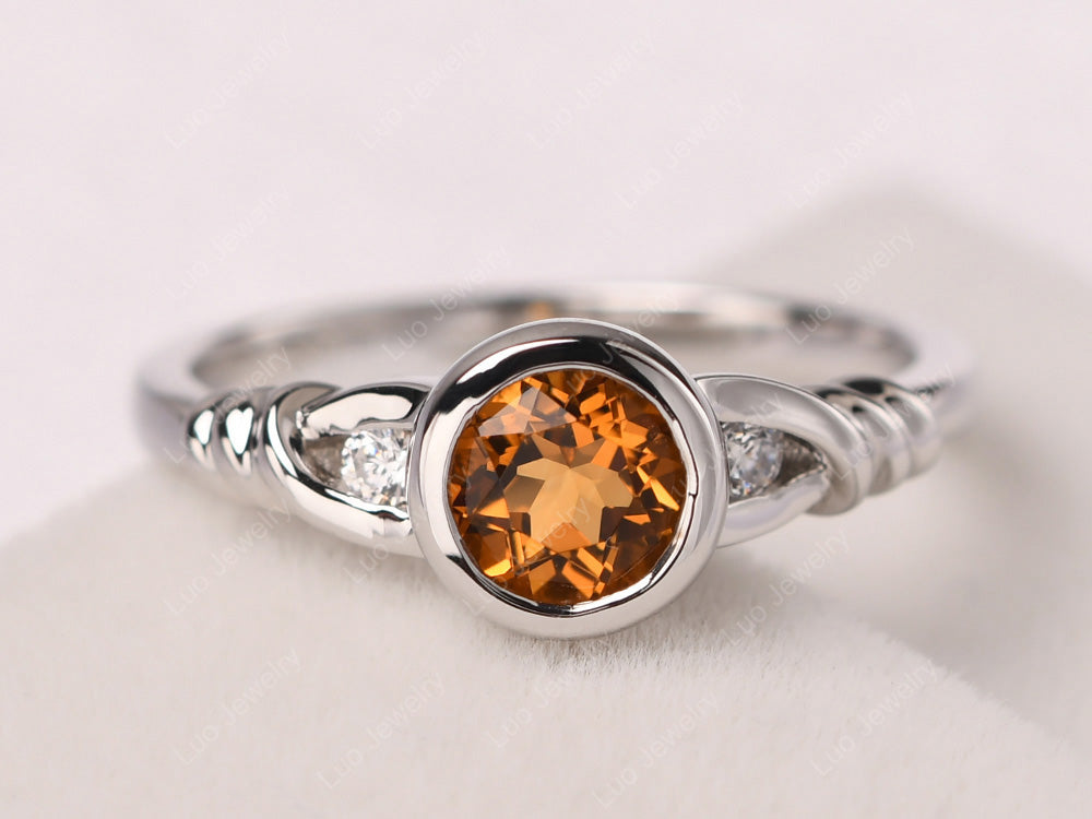 Citrine Ring Round Bezel Engagement Ring - LUO Jewelry