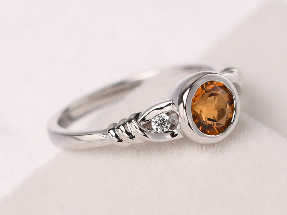 Citrine Ring Round Bezel Engagement Ring - LUO Jewelry