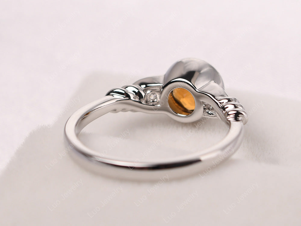 Citrine Ring Round Bezel Engagement Ring - LUO Jewelry