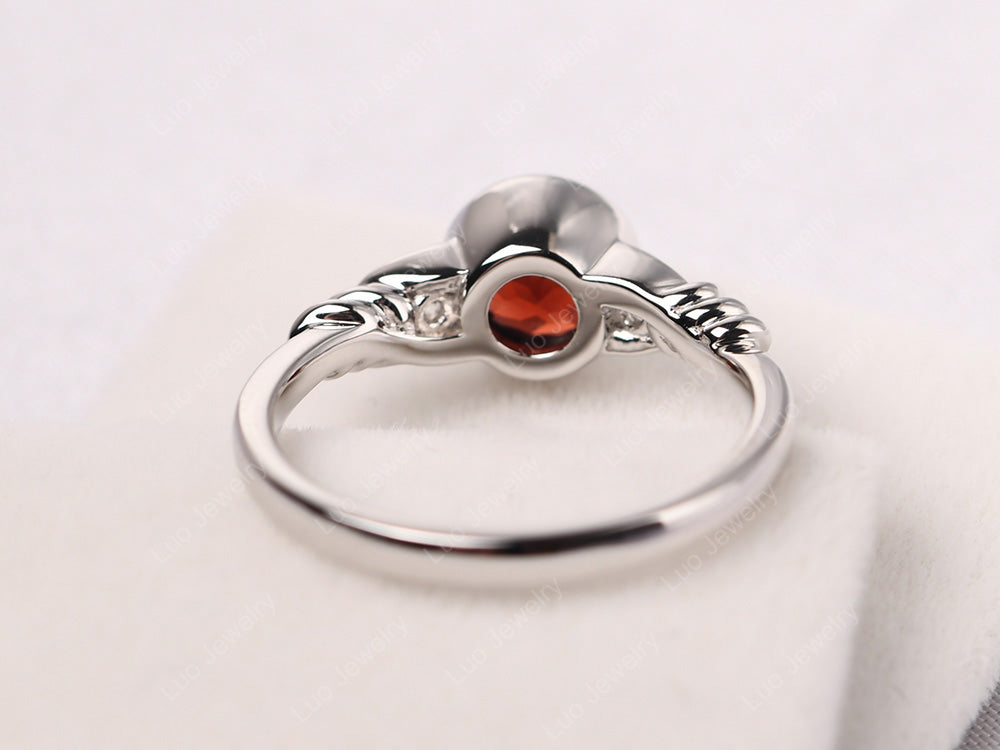 Garnet Ring Round Bezel Engagement Ring - LUO Jewelry