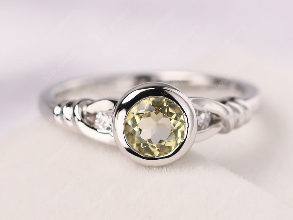 Lemon Quartz Ring Round Bezel Engagement Ring - LUO Jewelry