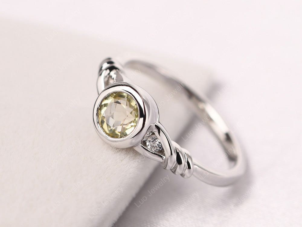 Lemon Quartz Ring Round Bezel Engagement Ring - LUO Jewelry