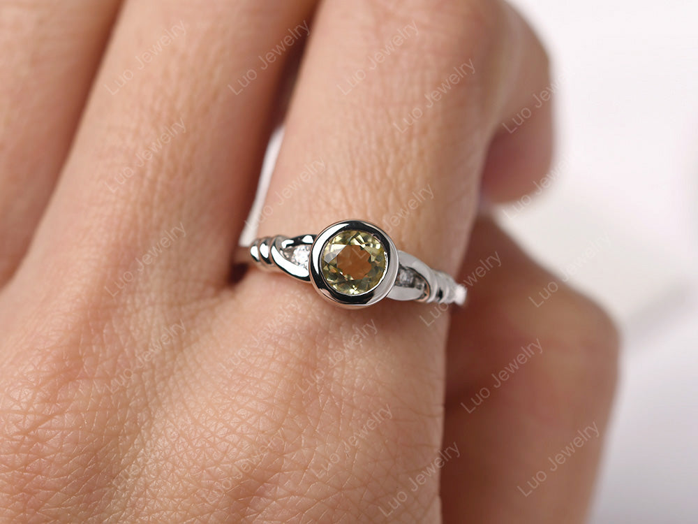 Lemon Quartz Ring Round Bezel Engagement Ring - LUO Jewelry