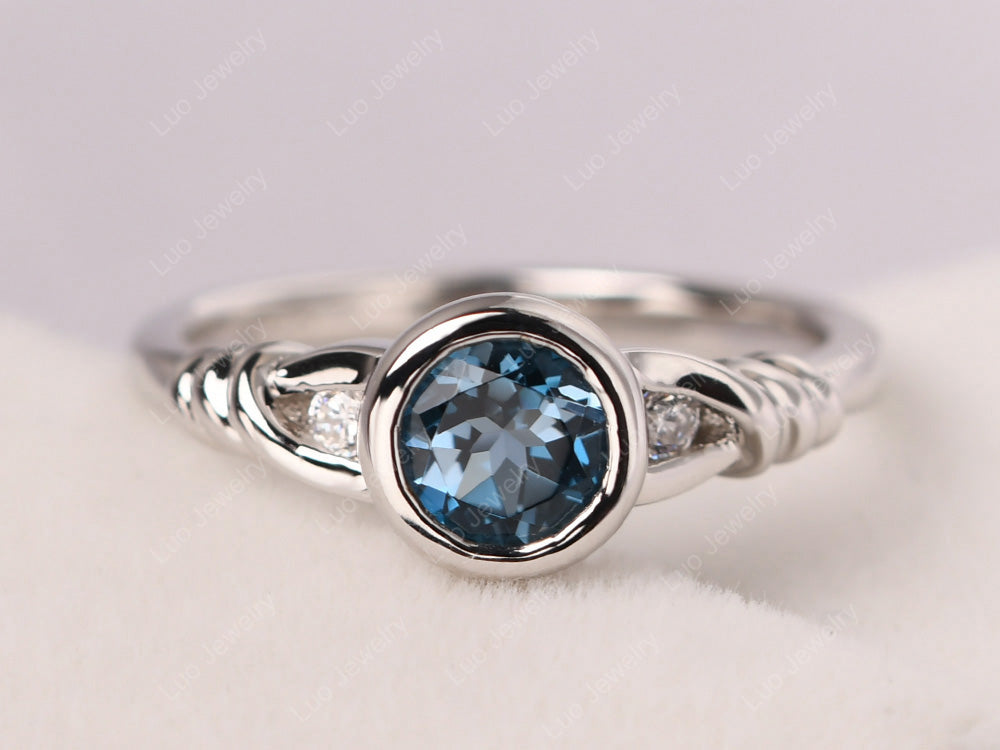 London Blue Topaz Ring Round Bezel Engagement Ring - LUO Jewelry