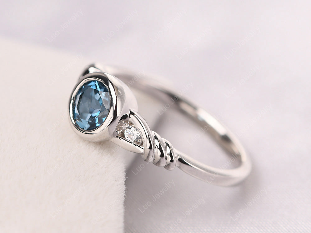 London Blue Topaz Ring Round Bezel Engagement Ring - LUO Jewelry